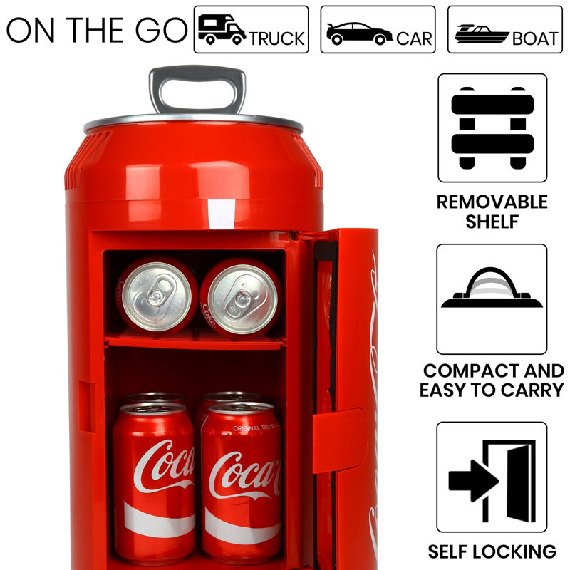 Coca-Cola 8 Can Portable Mini Fridge 12V DC 110V AC 5.4L Cooler
